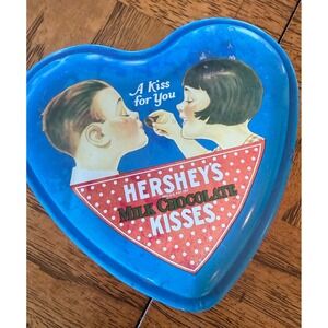 Vintage Hershey's Milk Chocolate Kisses Heart Tin "A Kiss for You" Mid Century‎